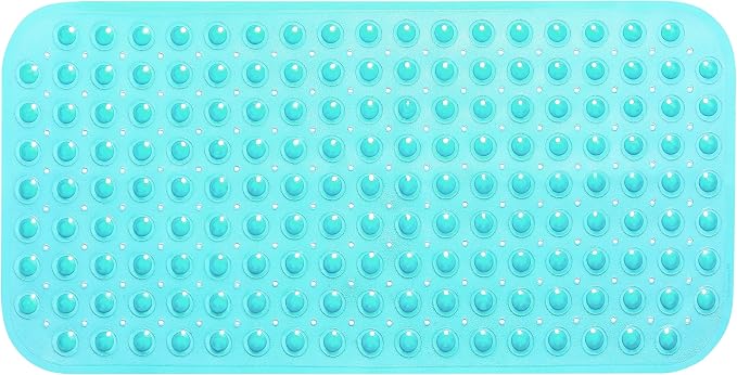 Large Non-Slip Bathtub & Shower Mat 31”x16” (Smooth/Non-Textured Tubs Only) Safe, Clean, Machine-Washable, Superior Grip&Drainage, Vinyl, Transparent Turquoise