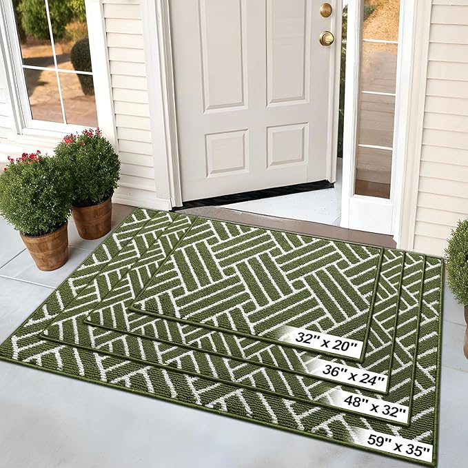 OLANLY Indoor Door Mat, 48x32 Inch, Dirt Resistant and Absorbent, Non-Slip Rubber Backing Floor Mats, Easy Clean Low-Profile Doormat for Entryway, Front Door, and Inside Entrance, Green