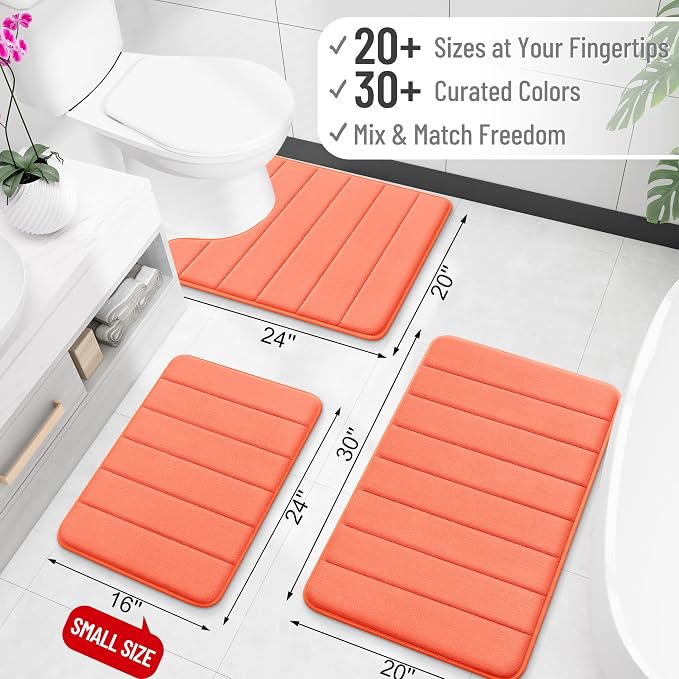 OLANLY Memory Foam Bath Mat 70x46, Super Soft Absorbent Bathroom Rugs, Quick Dry, Machine Washable Shower Floor Rugs, Bathmat Carpet, Bathroom Home Decor Accessories, Coral