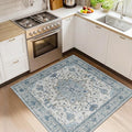 RELEANY Area Rugs Square 4ft Washable Non-Slip, Floral Vintage Distress Medallion Carpet for Living Room Bedroom Dining Room, Light Blue Navy Gray White