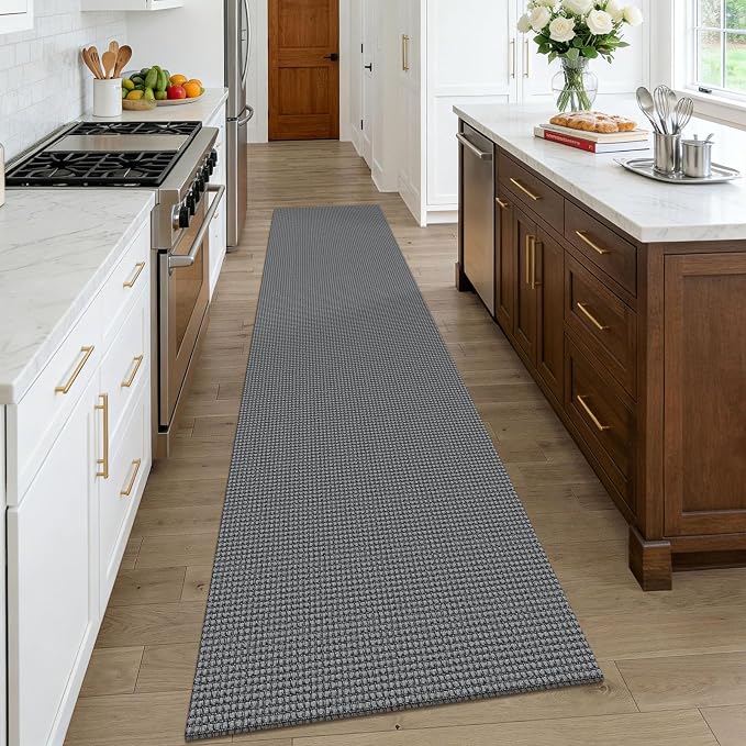 KOZYFLY Cotton Runners Rugs for Hallway 2.5'x10', Washable Runner Rug, Woven Non Slip Kitchen Runner, Braided Entryway Rug, Floor Carpet for Entry, Aisle, Hall, Grey/Dark Grey