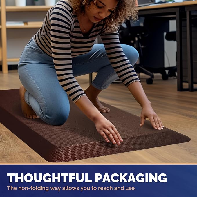 FEATOL Anti Fatigue Mat for Standing, 9/10 Extra Thick Ergonomic Standing Desk Mat, Comfort Memory Foam Standing Mat at Home,Office All Day (20" x 39", Brown, 1PC)