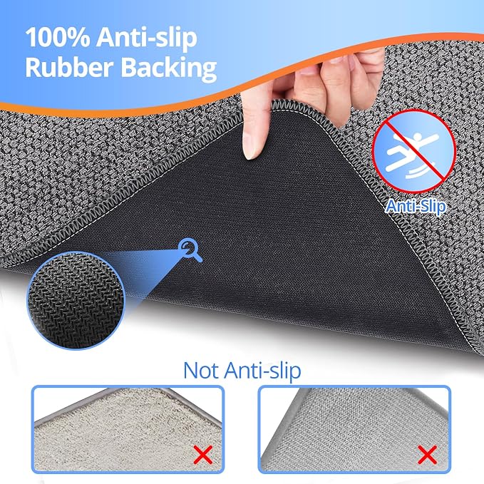 Bathroom Rugs 17x27Inch, Thin Bath Mat with Rubber Backing Non-Slip, Absorbent, Quick Dry Machine Washable, Home Decor Accessories Cozy Cloth Bathroom Mat fit Under Door/Sink/Tub/Shower-Dark Grey