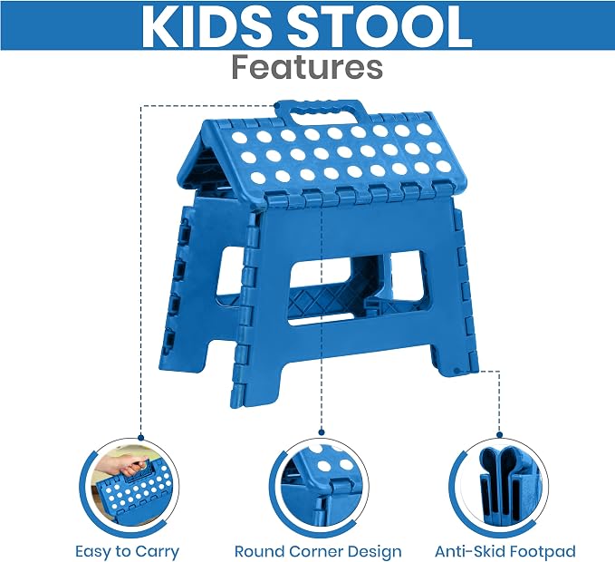 Utopia Home Folding Step Stool with Handle – 9 Inch Anti Slip Collapsible Stool – Holds Up to 300 lbs – Sturdy Plastic Step Stool Foldable for Kitchen, Bathroom and Home Use (2-Pack, Blue)