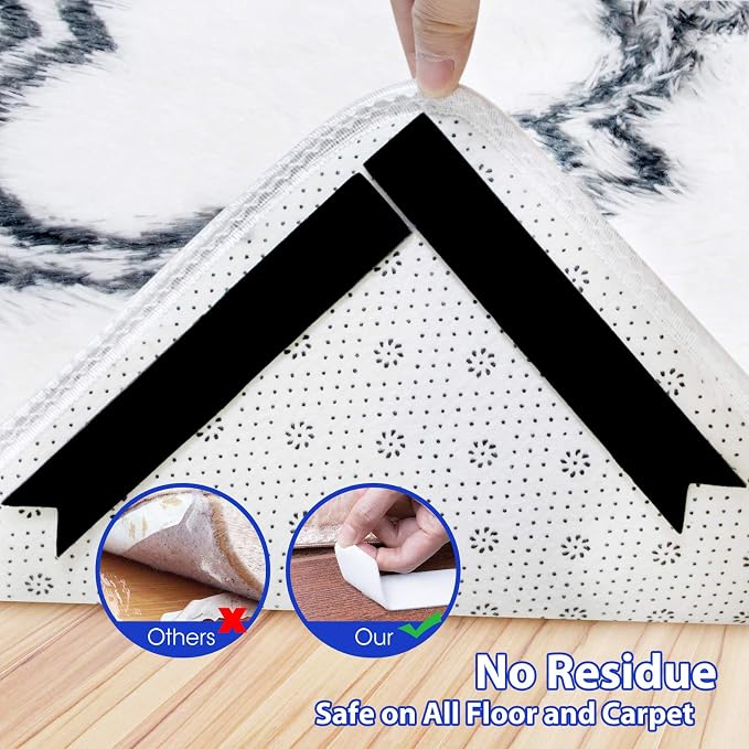 16 Pcs Dual Sided Washable Removable Rug Stopper, Non Slip Adhesive for Hardwood Floors and Carpet Corners