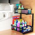Under Sink Organizer, 2-Tier Pull-Out Cabinet Organizer – Adjustable Height, Left or Right Install – Smooth Slide-Out Drawers, Heavy-Duty Metal Rack for Kitchen & Bathroom, 1 Pack