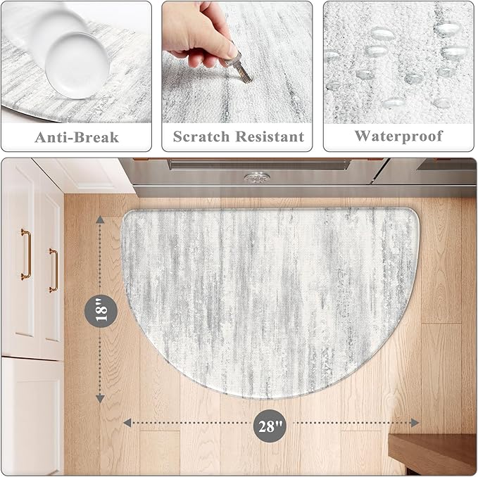 KIMODE Anti Fatigue Kitchen Mats for Floor, Abstract Half Moon Kitchen Rug 18"x28", Grey Ergonomic Standing Desk Mat, Memory Foam Kitchen Floor Mats for Laundry Office Sink