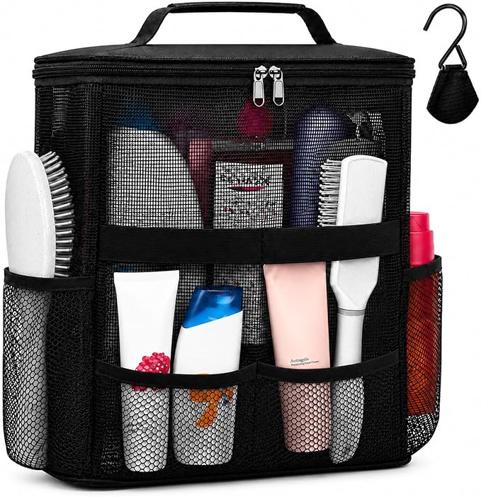 Dorm Room Essentials for College Students Girls Boys Guys, Large Capacity Mesh Shower Caddy Portable with Hanging Hook, Quick Dry Shower Bag for Camping, Beach Essentials, Birthday Gifts for Women Men