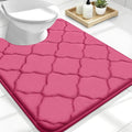 OLANLY Memory Foam Toilet Rugs U-Shaped 24x20, Ultra Soft and Absorbent Bathroom Rugs, Non-Slip, Comfortable, Machine Washable Contour Bath Mat for Toilet Base, Home Decor Accessories, Deep Pink