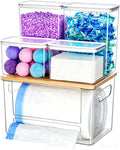 5-in-1 Under Sink Organizer with Trash Bag Dispenser & Acrylic Containers, Clear Laundry Pod & Dishwasher Pod Storage, Bamboo Lid Kitchen Pantry Organization