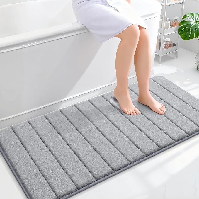OLANLY Memory Foam Long Bathroom Rugs Runner 47x24, Super Soft Absorbent Bath Mat, Quick Dry, Machine Washable Shower Floor Rugs, Bathmat Carpet, Bathroom Home Decor Accessories, Grey