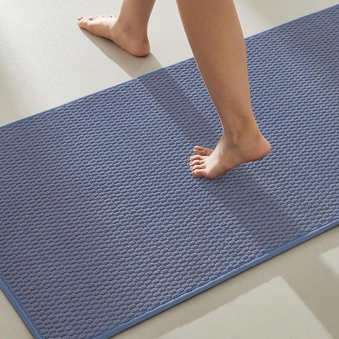 TYUU Bathroom Runner Rug, Long Bath Mat Washable Thin Quick Dry Low Pile Bathroom Runner Rugs 24 x 60 Non Slip, Denim Blue 24"x60"