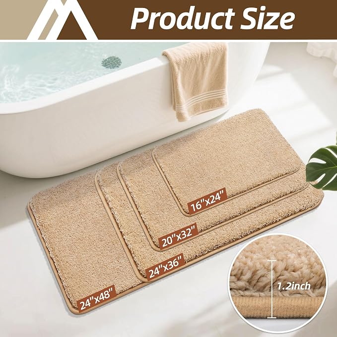 COSY HOMEER Bath Rugs for Bathroom Extra Thick - Anti-Slip Bath Mats Soft Plush Yarn Shaggy 100% Strong Mirco Polyeste Mat Living Room Bedroom Mat Floor Water Absorbent(Beige,20x32 - Inches)