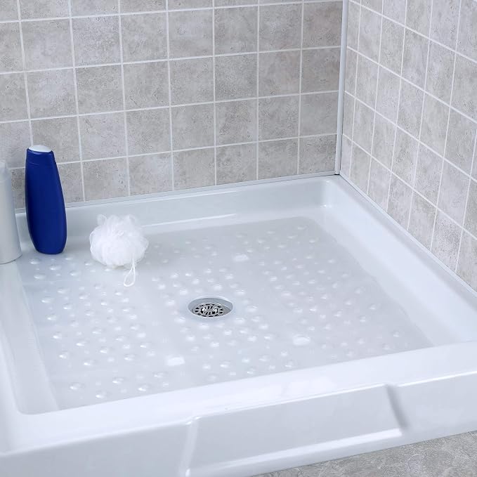 SlipX Solutions 27" Oversize Square Shower Mat, Non-Slip Mat for Elderly & Kids, 100+ Power Grip Suction Cups for Smooth Surfaces, Machine Washable, White Pearl