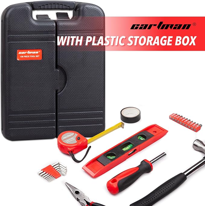 CARTMAN 136-Piece Tool Set General Household Hand Tool Kit with Plastic Toolbox Storage Case