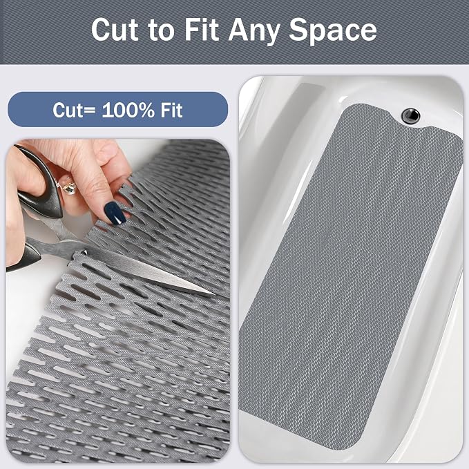 Bathroom Non Slip Shower Mat, Gray 47x32 Inch Bathtub Mat, Non Slip Bathroom Mat for Elderly and Kids, Easy to Dry, Fast-Dry Drainage Hole, Easy to Prune