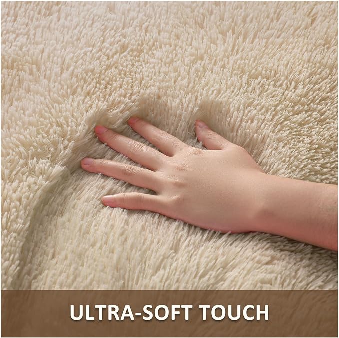 Ophanie Runner Rug for Hallway, 2x6 Upgrade Non-Slip Fluffy Soft Bedside Rugs, Bedroom Living Room Beige Shaggy Carpet for Kids Girls Boys Dorm Nursery Home Decor Aesthetic