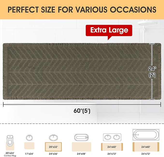 IM HOME Extra Large Waffle Bath Mat, 5'x2' Greyish Green, Boho Bathroom Rugs Absorbent Non Slip, Ultra Soft Bathroom Mat, Machine Washable Knit Bath Rugs with Herringbones for Bathroom, Kitchen