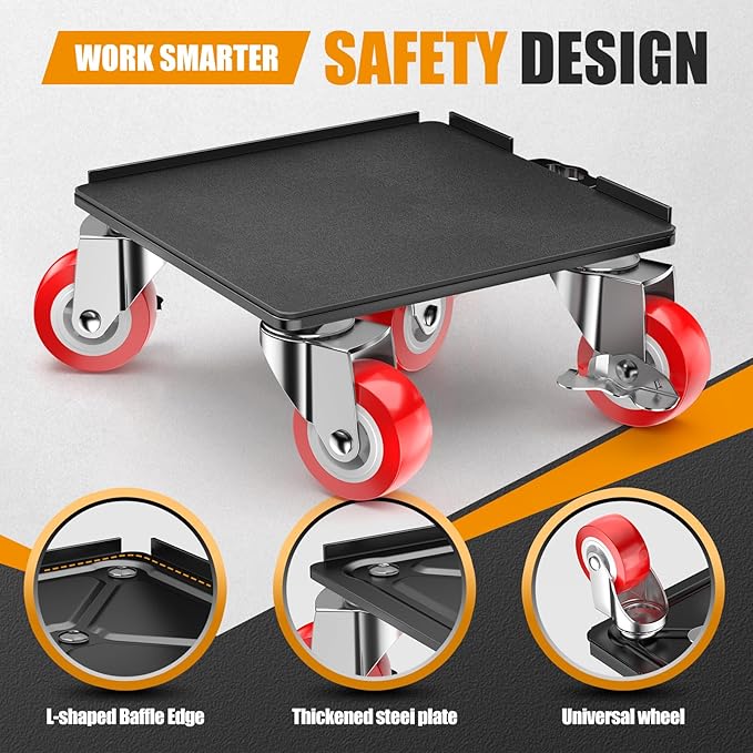 LOYAL TIGER 1500LBS Heavy Duty Furniture Dolly Movers Set with Lifter, 5-Wheel Carbon Steel Moving Rollers with Locking Casters for Refrigerator, Washer, Sofa & Cabinet(5.4 Inch, Red)