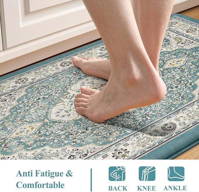 Collive Boho Anti Fatigue Kitchen Mats Sets 2 Piece Non Skid Kitchen Mats for Floor Cushioned Kitchen Rugs and Mats Waterproof Ergonomic Comfort Standing Mat Runner for Kitchen,Home,Office,Laundry