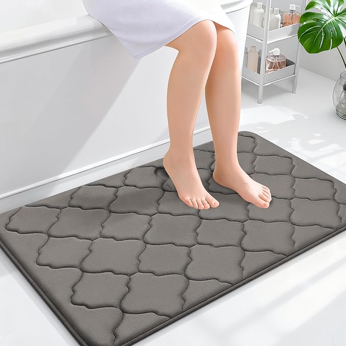 OLANLY Memory Foam Bath Mat Rug 36x24, Ultra Soft and Absorbent Bathroom Rugs, Non-Slip, Comfortable, Machine Washable Bath Carpet for Bathroom Floor, Tub, Shower and Home Decor Accessories, Taupe