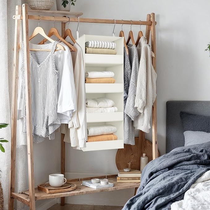 GRANNY SAYS 4-Shelf Hanging Organizer, Closet Hanging Shelves, Closet Hanging Storage Organizers, Organization for Bedroom, Living Room, Baby Nursery, Camper Accessories, Beige, 1-Pack