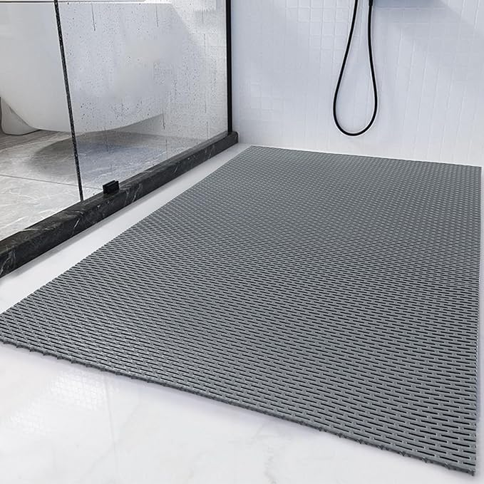HOMBYS 35 x 24 Extra Large Shower Mat for Shower Stall Tub, Non Slip Bath Mat Bathroom Accessories, PVC Mats for Shower and Bathroom, Quick Drying, (Gray, 35"x24")