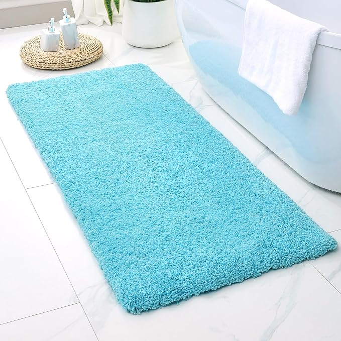 Disolla Sky Blue Bathrom Runner Rug 24x59 - Large Soft Plush Bath Mat, Thick Long Non-Slip Shaggy Floor Mat, Ultra-Absorbent for Master Bathroom Bedroom