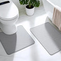 Bathroom Rugs Sets 2 Piece, Thin Bath Mat & U-Shaped Contour Toilet Rug Absorbent Quick Dry, Machine Washable, Non Slip Low Pile Bath Mats for Bathroom/Tub/Sink/Shower (30"x20" Plus 24"x20" U, Grey)