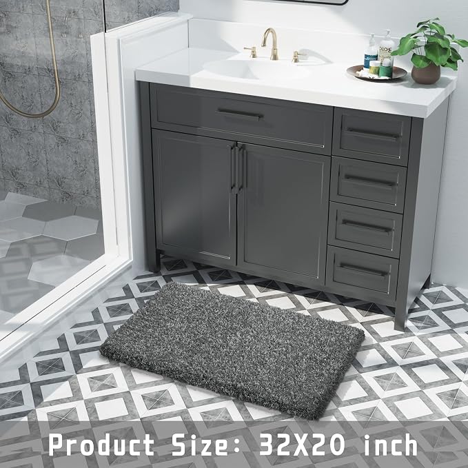 Yimobra Bath Rugs for Bathroom 32X20, Ultra Soft and Water Absorbent Bath Mats, Non Slip Plush Shower Rugs, Microfiber Thick Matts for Bathroom Floor/Tub, Machine Washable, Light Gray and Black Gray
