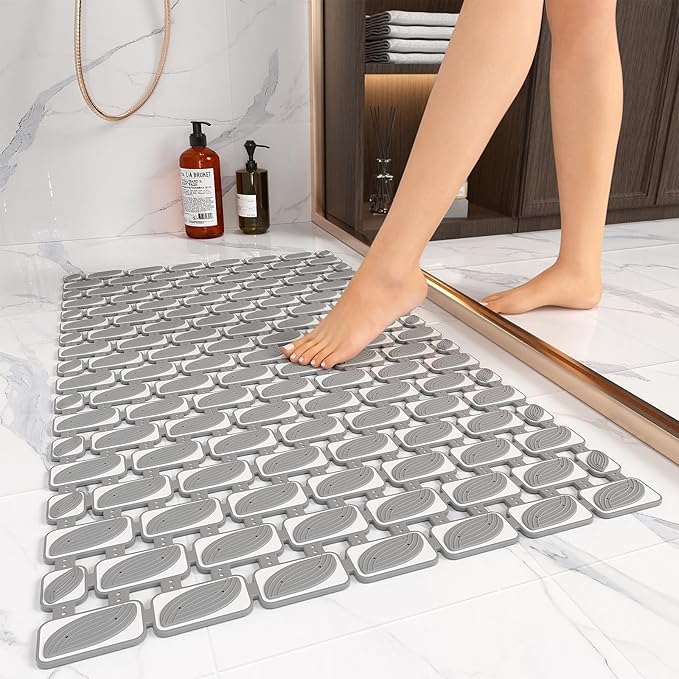 XIYUNTE Shower Mat Non Slip Bathtub Mat - 27 x 16Inches Soft Rubber Bath Mat for Tub Non Slip Bath Mat with Suction Cups and Drain Holes, Easy to Clean, Easy to Cut, Eco-Friendly, Dark Grey