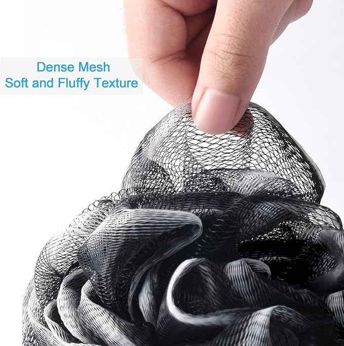 AmazerBath Loofah Sponge 60g/Piece, Loofah for Men Body Scrubber - Bath Sponge Loofa Set of 4 Black