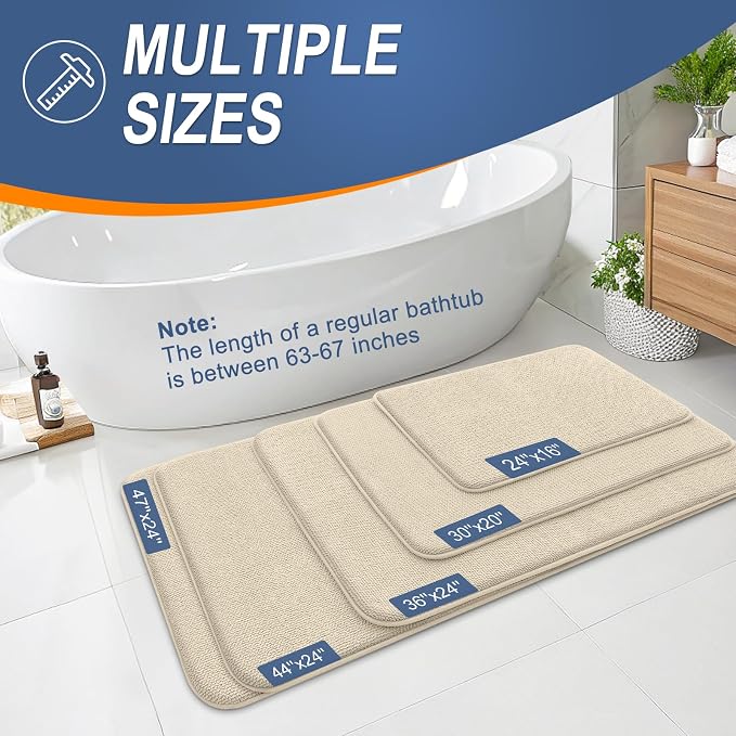 OLANLY Thick Memory Foam Bathroom Runner Rugs 47x24, Extra Soft Absorbent Long Bath Rug, Quick Dry Bath Mats, Non-Slip, Machine Washable Mat for Bathroom, Tub and Shower, Home Decor Accessories, Sand