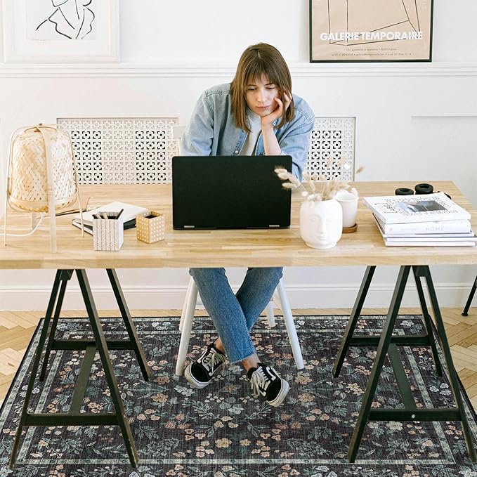 chakme Office Chair Mat for Hardwood Floor, 60"x45" Easy Glide Computer Desk Mat Protector for Rolling Chair Under Desk Rug Nonslip Backing, Machine Wash, (Floral)