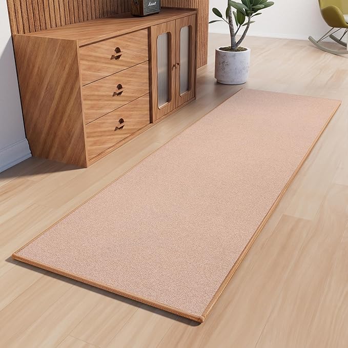 Runner Rug with Non Slip Rubber Backing, Washable Soft Floor Carpet for Kitchen, Hallway, Entryway Indoor, Bedroom, Laundry, Low Pile Area Rugs, Solid Color with Pointillism Style (Camel, 2' * 6')