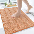 Grandaily Chenille Striped Bathroom Rugs 24x16, Extra Thick and Soft Absorbent Bath Mats, Rubber Backing, Plush Shaggy Shower Carpet, Machine Wash Dry, Bath Rug for Bathroom, Peach