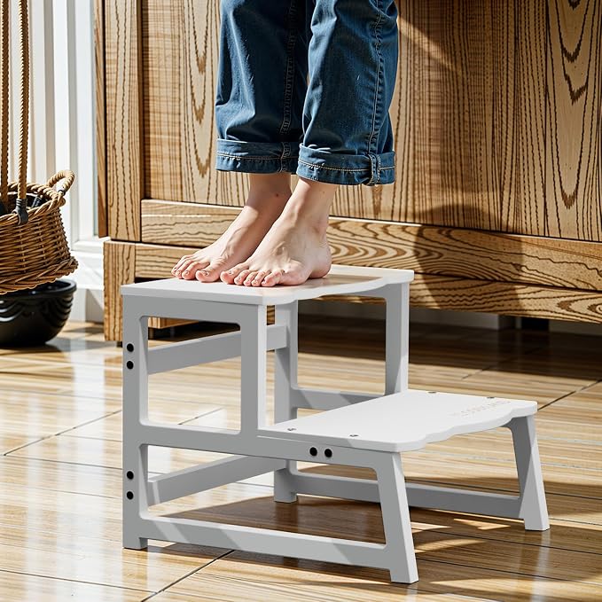 COSYLAND Toddler Step Stool with Removable Protective Side Guard – Stable Kid's Learning Stool for Bathroom Potty, Kitchen, Bedroom – Counter Helper with Armrest – White