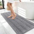 OLANLY Thick Bathroom Runner Rugs 47x17, Extra Absorbent Chenille Striped Bath Rugs, Rubber Backing, Machine Wash Dry, Long Bath Mats for Bathroom Floor, Tub and Shower, Home Decor Accessories, Grey
