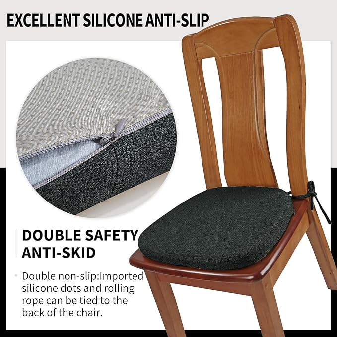 SINOSSO 1 Pack Memory Foam Chair Cushions for Dining Chair, Friendly Woven Fabric 16" U-Shape Comfortable Kitchen Chair Pad, Removable Slip Resistant Seat Cushion (1 Piece, Black)