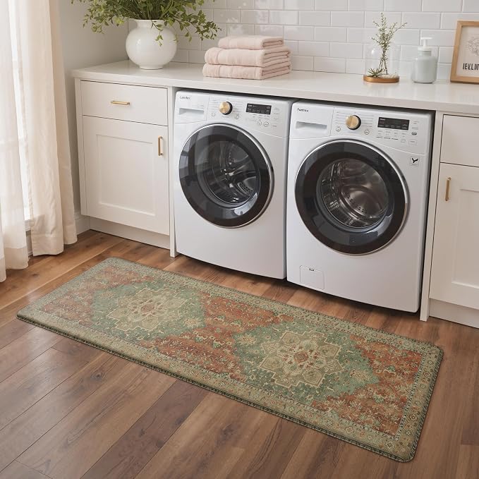 GENIMO Kitchen Mats for Floor 2PCs, Washable Anti Fatigue Mat for Cushioned, 23.6"x71"+20" x 32", Waterproof Kitchen Rugs, Non Slip Comfort Standing Mat Rug for Home, Sink, Laundry, Multi Color