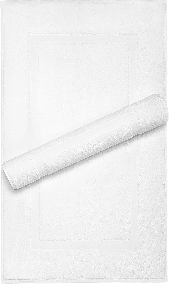 Cotton Paradise 100% Cotton Turkish Bathmat Set, Soft Absorbent Quick Dry, 2 Piece 20x34 Bathmat Floor Set, Snow White