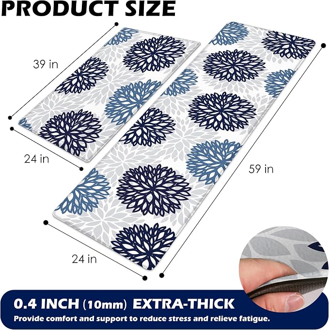 Cushioned Anti-Fatigue Kitchen Mats for Floor – Non-Slip Waterproof Memory Foam Runner, Extra Wide & Long, Comfortable Standing Mat for Kitchen, Sink, Office, Laundry, Navy Teal