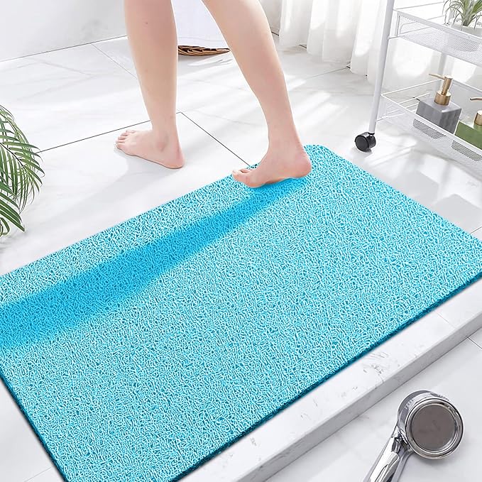 godehone Shower Mats Non Slip Without Suction Cups, PVC Loofah Bathroom Mats, Loofah Mats for Shower and Bathroom, Quick Drying, 23.6× 47.2 Inch, Turquoise Blue