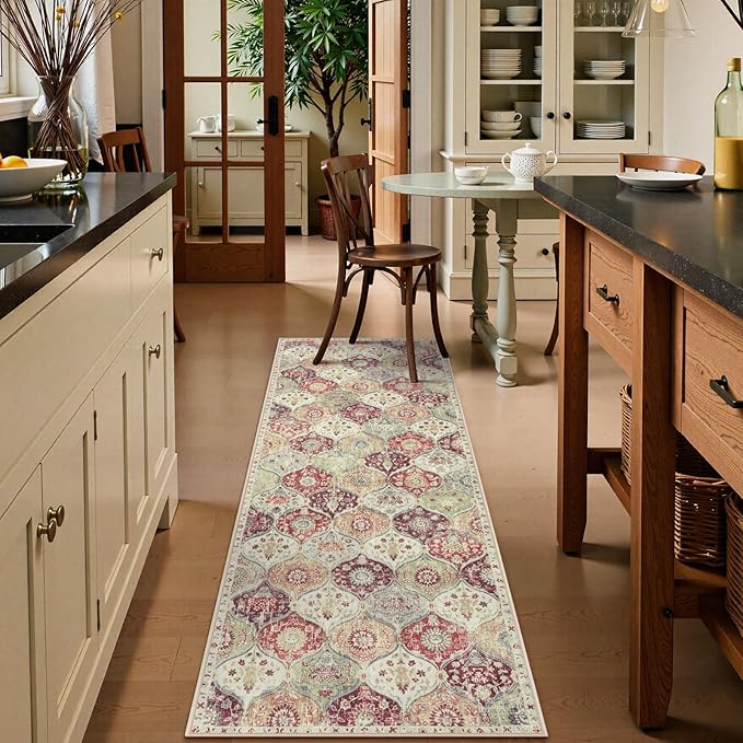 Lahome Moroccan Trellis Hallway Rug, 2x5 Washable Runner Rug Non Slip Kitchen Runners for Hallways, Ultra-Thin Vintage Carpet for Bedroom Bathroom Entryway Elise, Orange/Terracotta