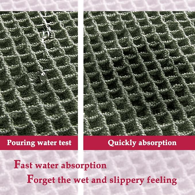 ZALL Waffle Bath Mat,Super Absorbent Non Slip Long Bathroom Runner Rug,Dark Green 24X72inch,Machine Washable Ultra Soft Floor Mats
