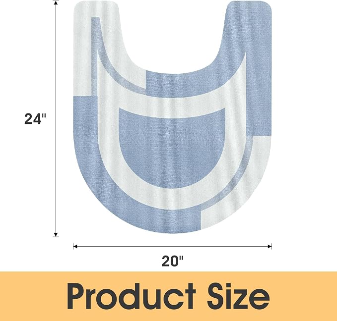 ACCUMTEK Non Slip Bath Mat, Thin Bathroom Rugs Fit Under Door, Quick Dry Bath Mats, Machine Washable Bath Rugs for Bathroom, Bathtub & Kitchen, Blue/Bordered/U-Shaped 24"x20"