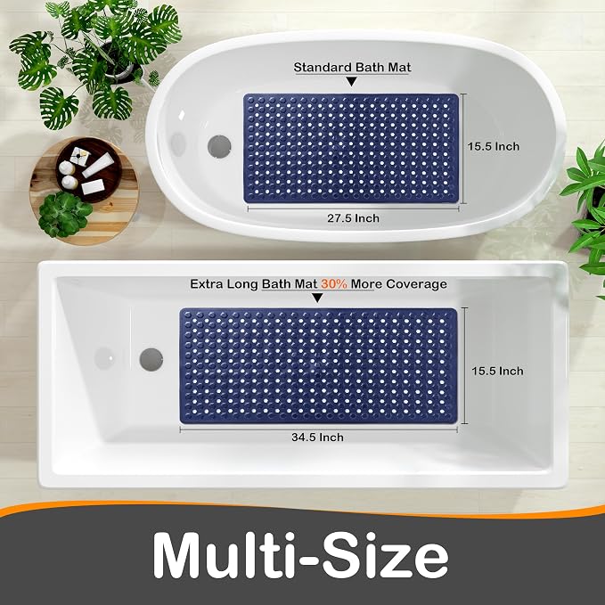 Yimobra Bathtub Mat Non Slip, 27.5"X15.5" Machine Washable Shower Floor Mat, Soft on Feet, Bathmat with Drain Holes and Suction Cups, Bathroom Essentials, Dark Blue