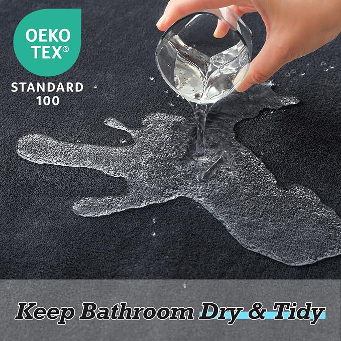 HUXMEYSON Bathroom Rugs Sets 2 Piece, Non-Slip & Quick Dry Bath Mat Set, Ultra Soft Velvet Bath Rugs for Bathroom, Toilet and Shower Floor, Dark Grey
