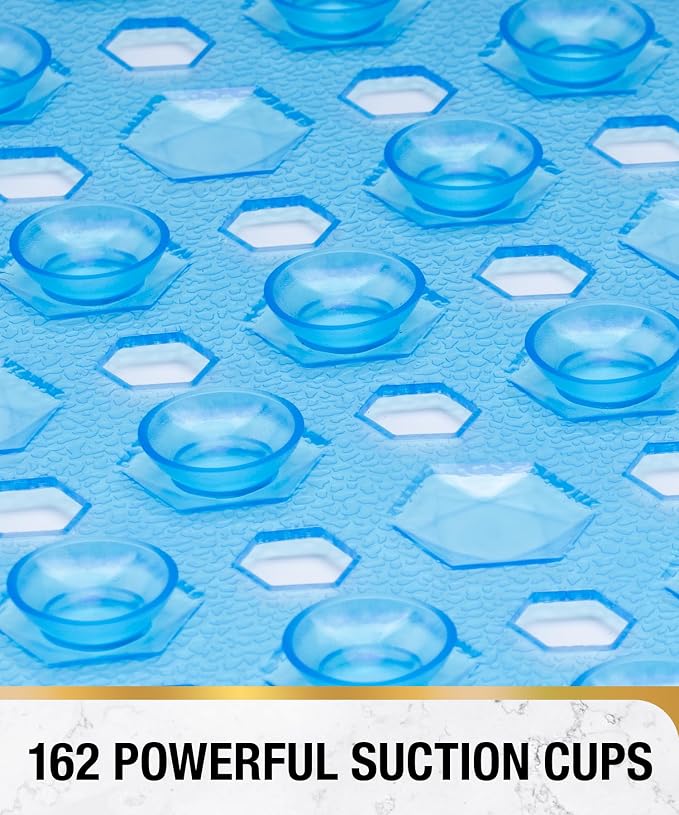 HITSLAM Shower Mat Anti Slip, Square Bath Mat for Tub Non Slip with Suction Cups and Drain Holes, 21x21 Inch Bathroom Shower Stall Floor Mat, Machine Washable, Soft on Feet, Blue
