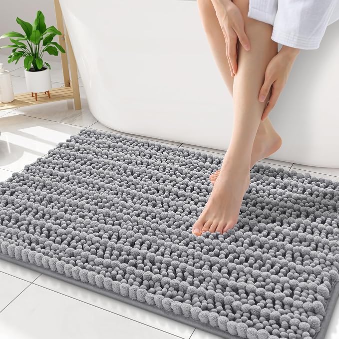 Smiry Bathroom Rugs Mat 34x21, Extra Soft Absorbent Chenille Bath Rugs, Non Slip Rubber Backing Machine Washable Quick Dry Bath Mats for Bathroom Floor, Tub, Shower, Home Decor Accessories, Grey
